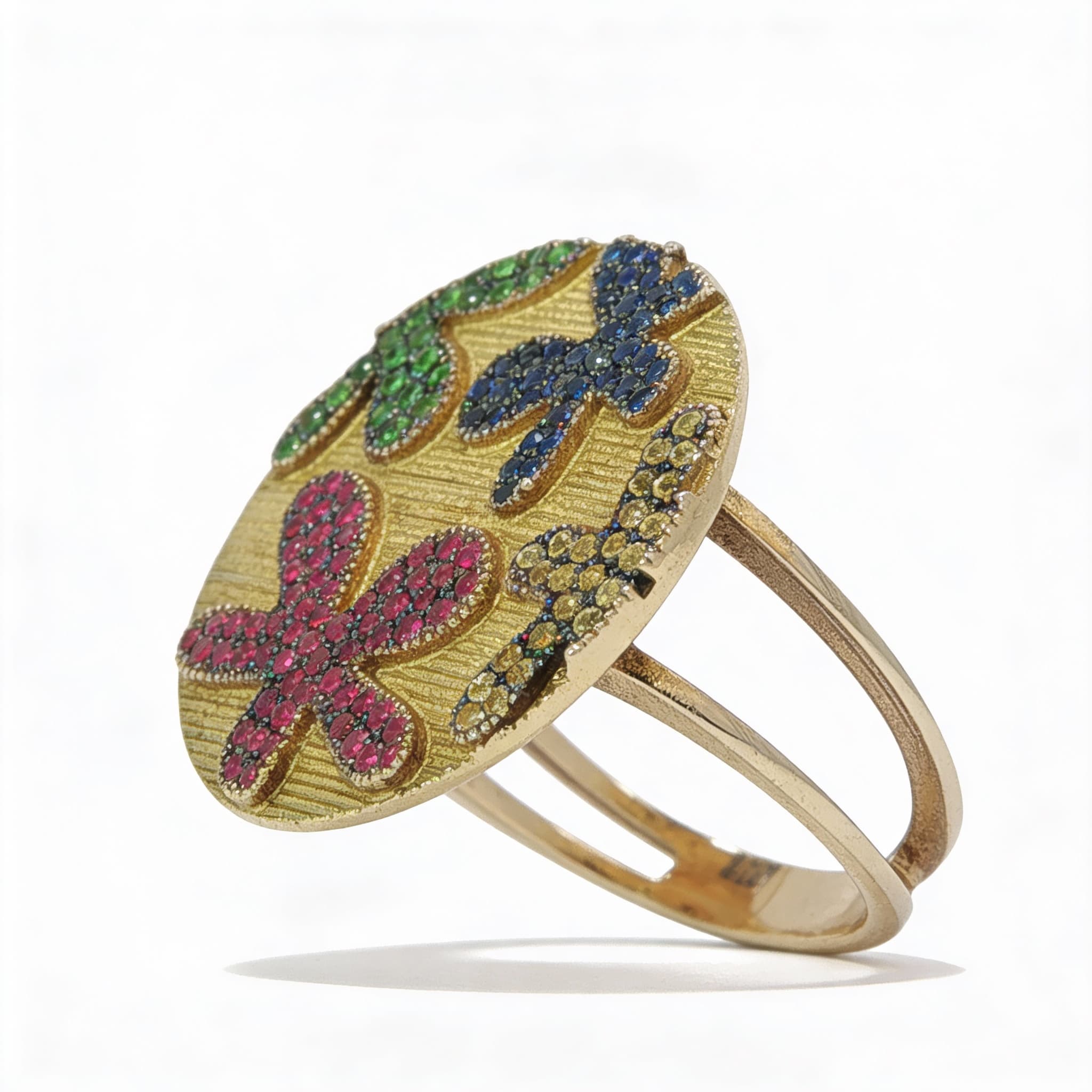 Eden’s Garden 3D Multi-Gem Floral Ring in Yellow Gold - 3