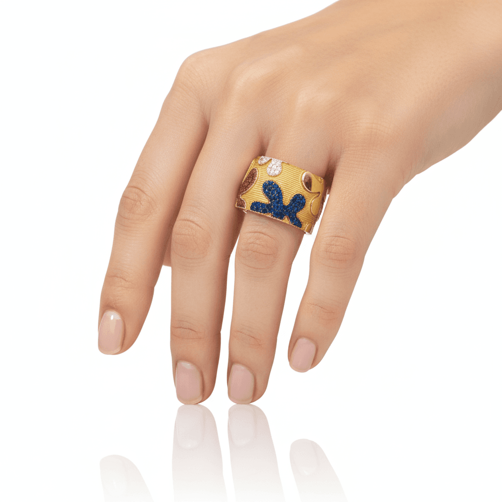 Eden’s Garden 3D Multi-Gem Floral Band in Yellow Gold