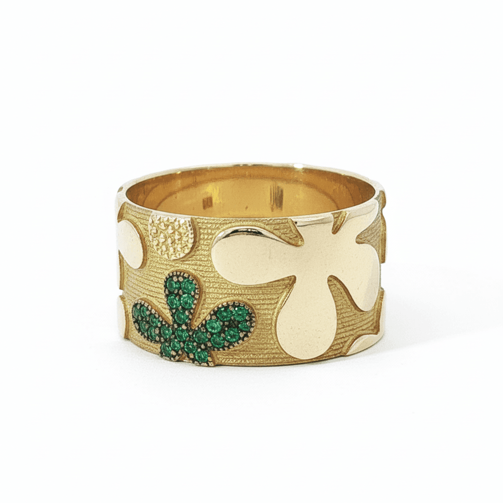Eden’s Garden 3D Multi-Gem Floral Band in Yellow Gold - 3