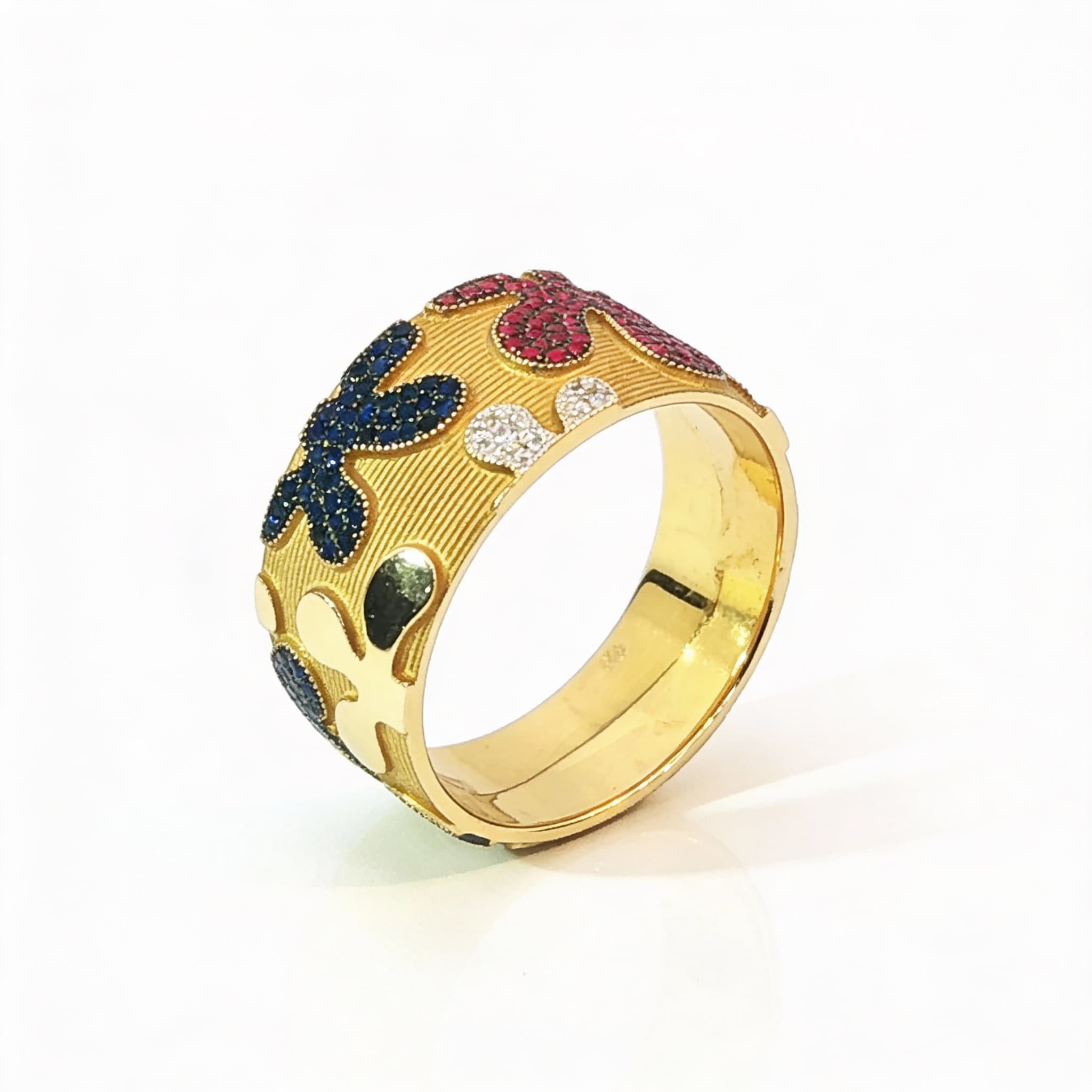 Eden’s Garden 3D Multi-Gem Floral Band in Yellow Gold - 4