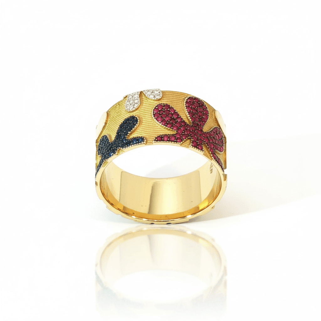 Eden’s Garden 3D Multi-Gem Floral Band in Yellow Gold - 6