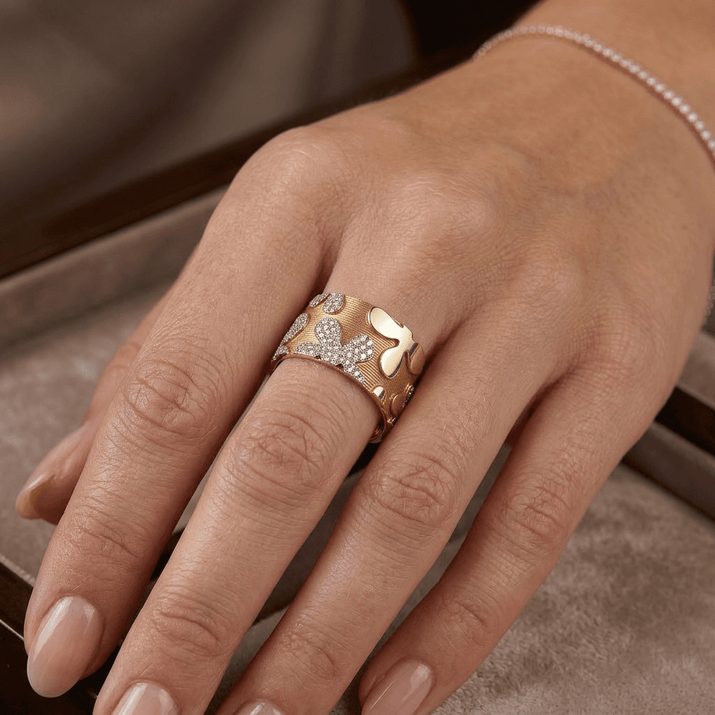 Eden’s Garden Pavé Diamond Floral Band in Yellow Gold