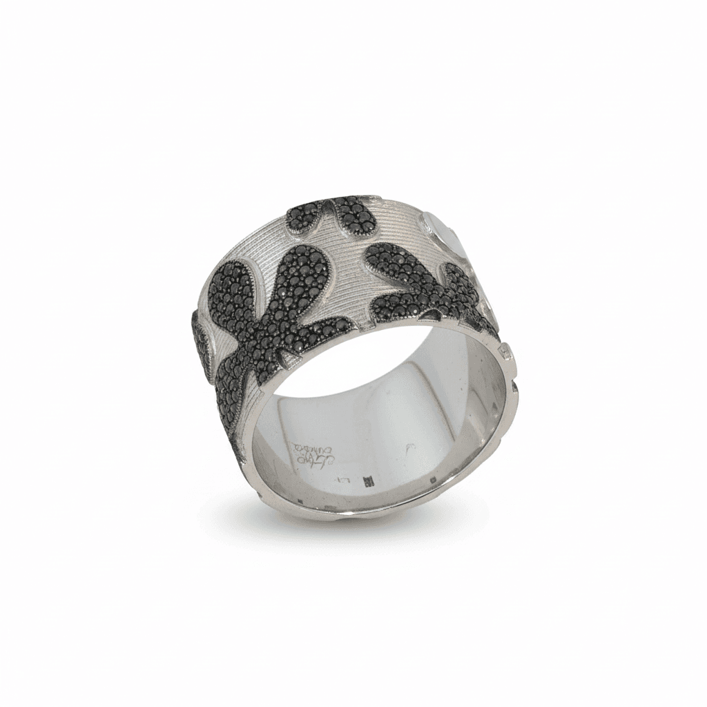 Eden’s Garden Black Diamond Floral Band in White Gold - 4