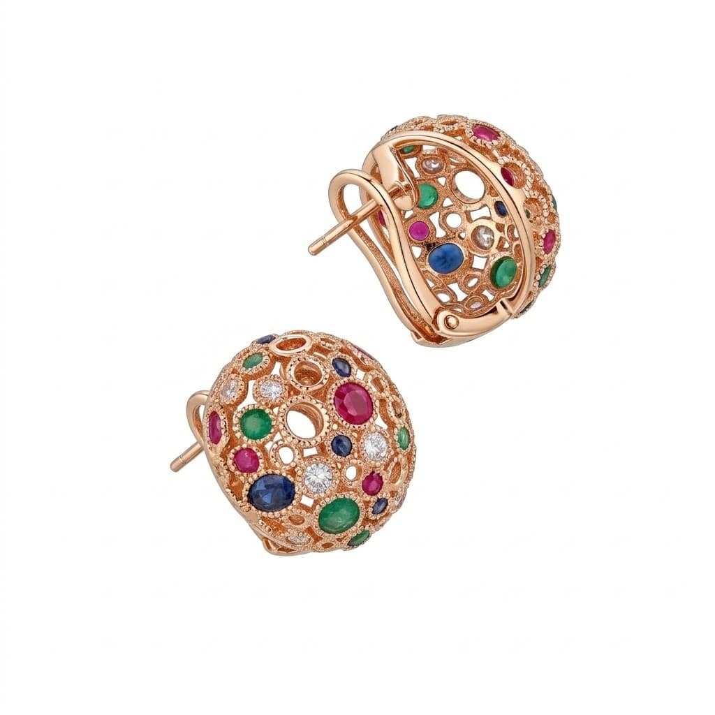 Torsade sacre Dome Stud Earrings in yellow Gold