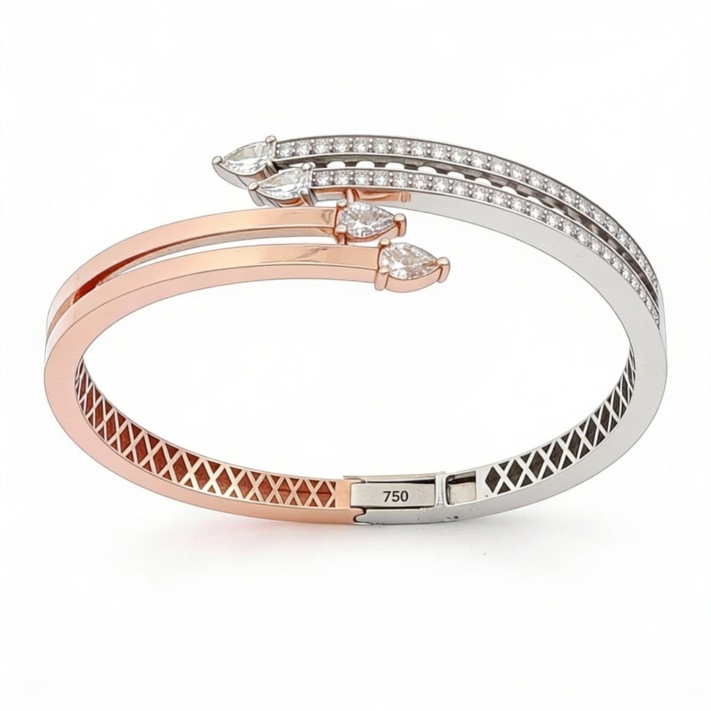 The Hiya Signature IV Twin Rail Diamond Bracelet in Rose & White Gold 