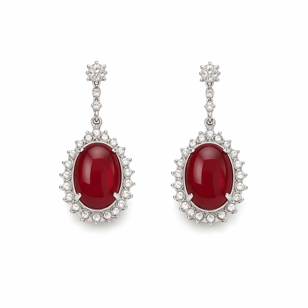 The Peregrinus Ruby Cabochon Halo Drops