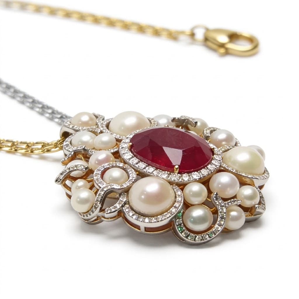  The Peregrinus Ruby Pearl Imperial Rosette Pendant