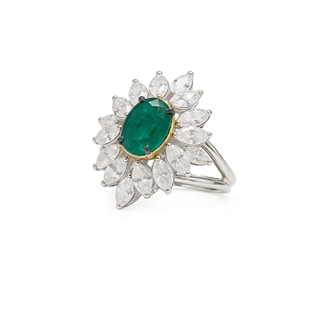 The Peregrinus Emerald Crown Rosette Ring 