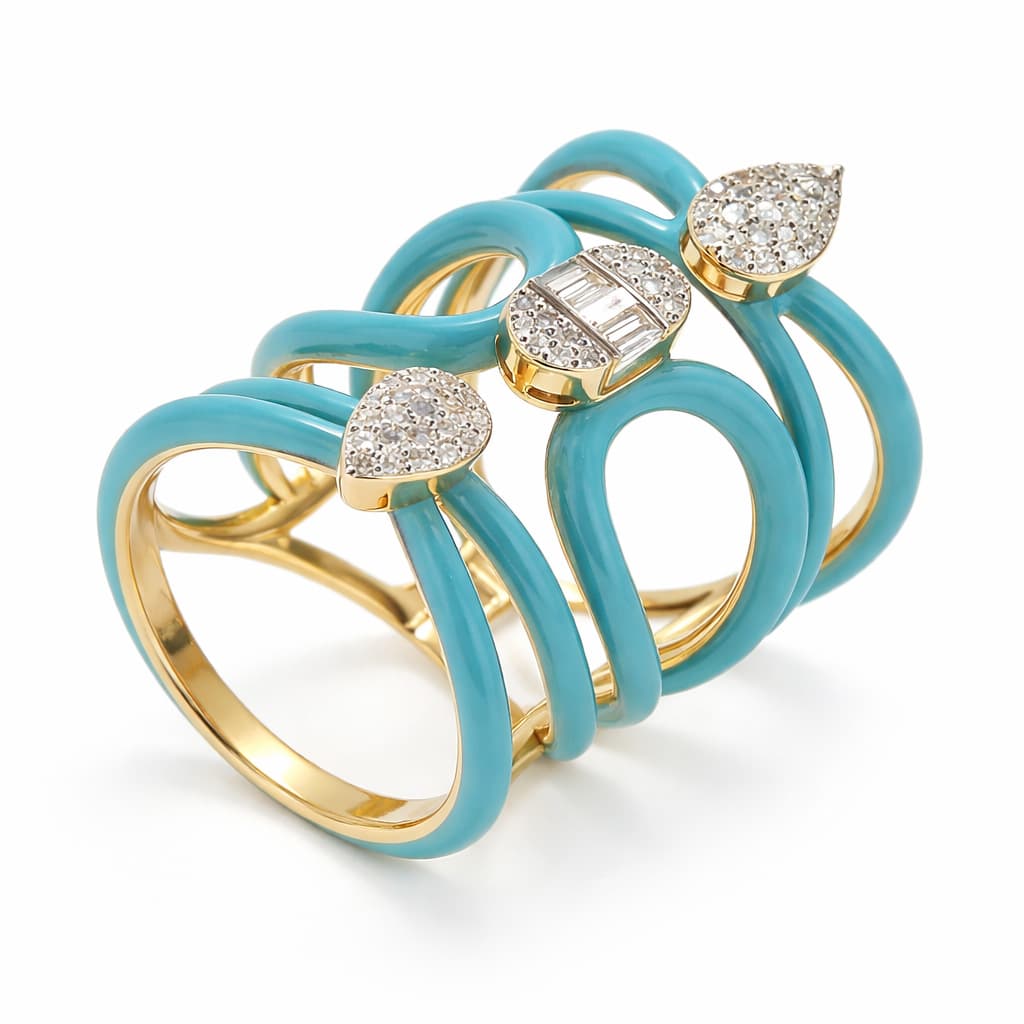 The Peregrinus Turquoise Enamel Multi-Loop Diamond Ring