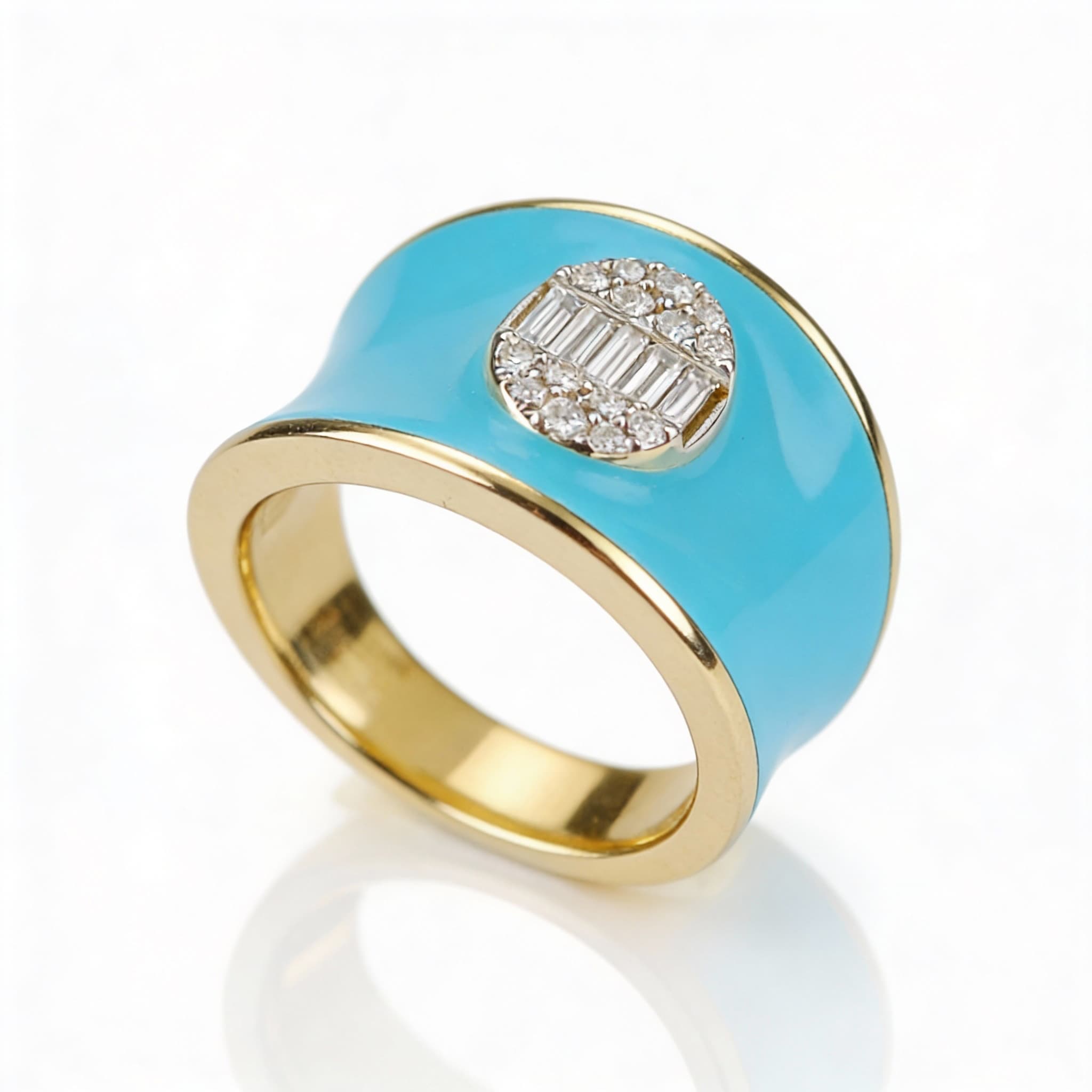 The Peregrinus Oval Diamond Cluster Turquoise Enamel Ring