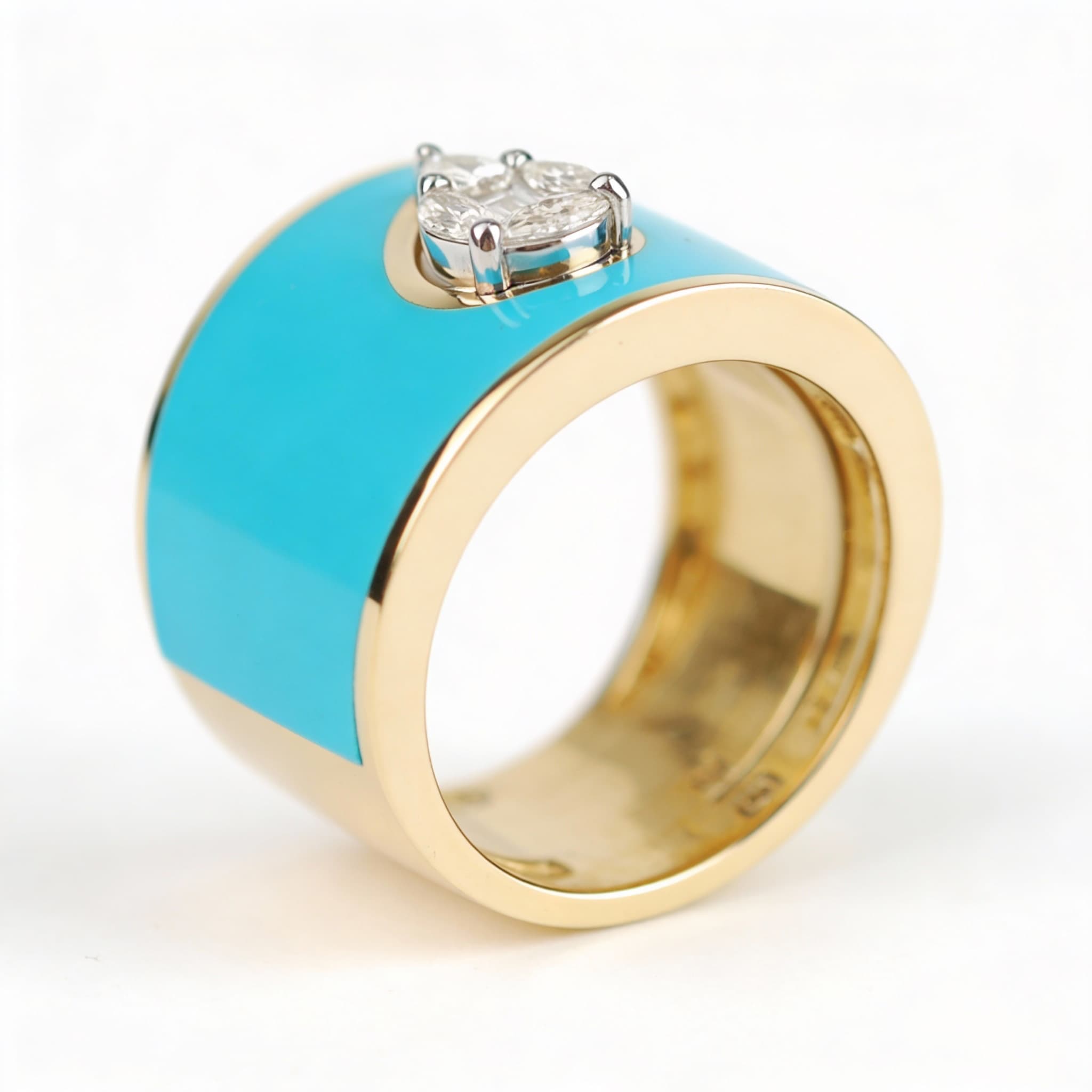 The Peregrinus Wide Pear Cluster Turquoise Enamel Ring