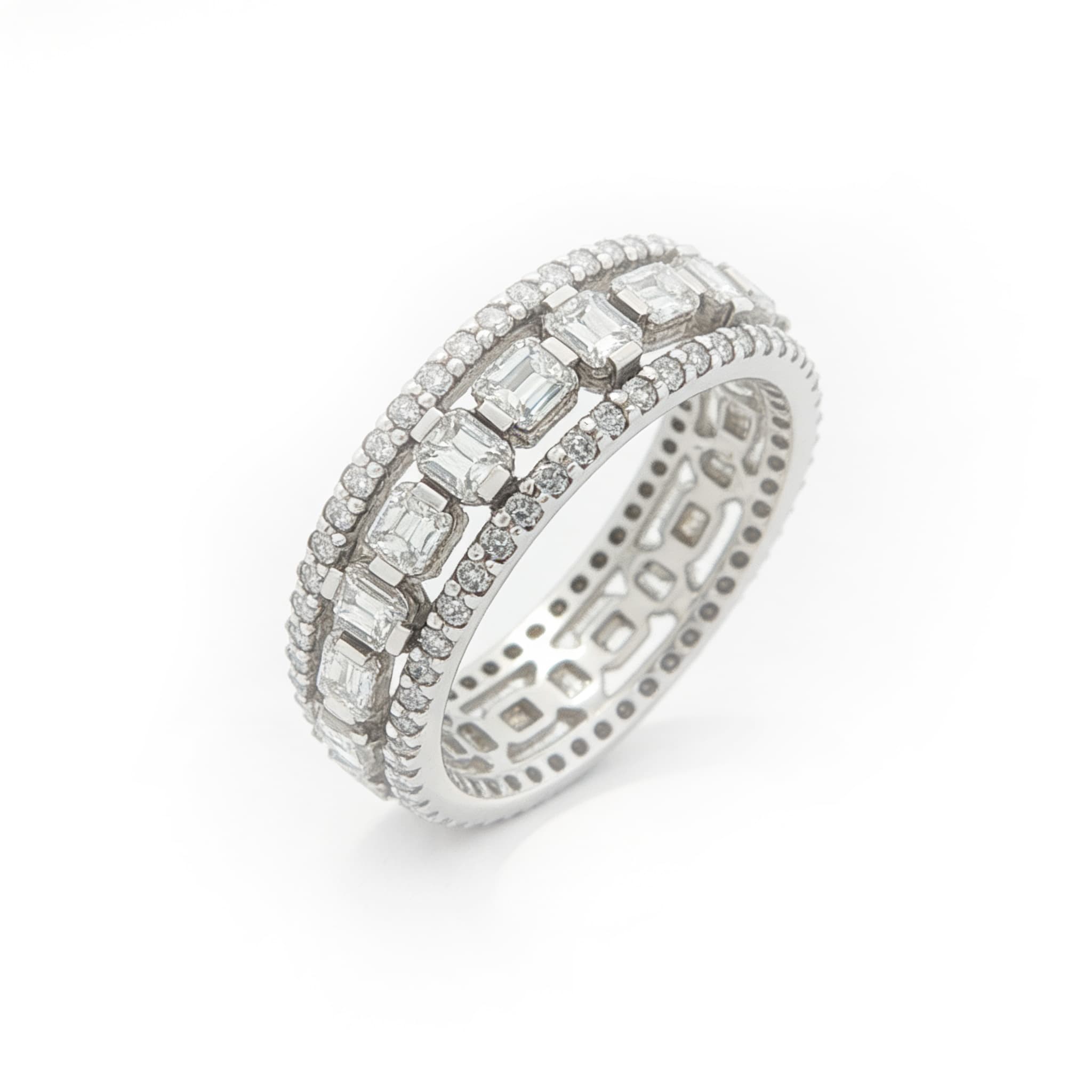 The Eternità Emerald-Cut Diamond Eternity Ring with Pavé Borders