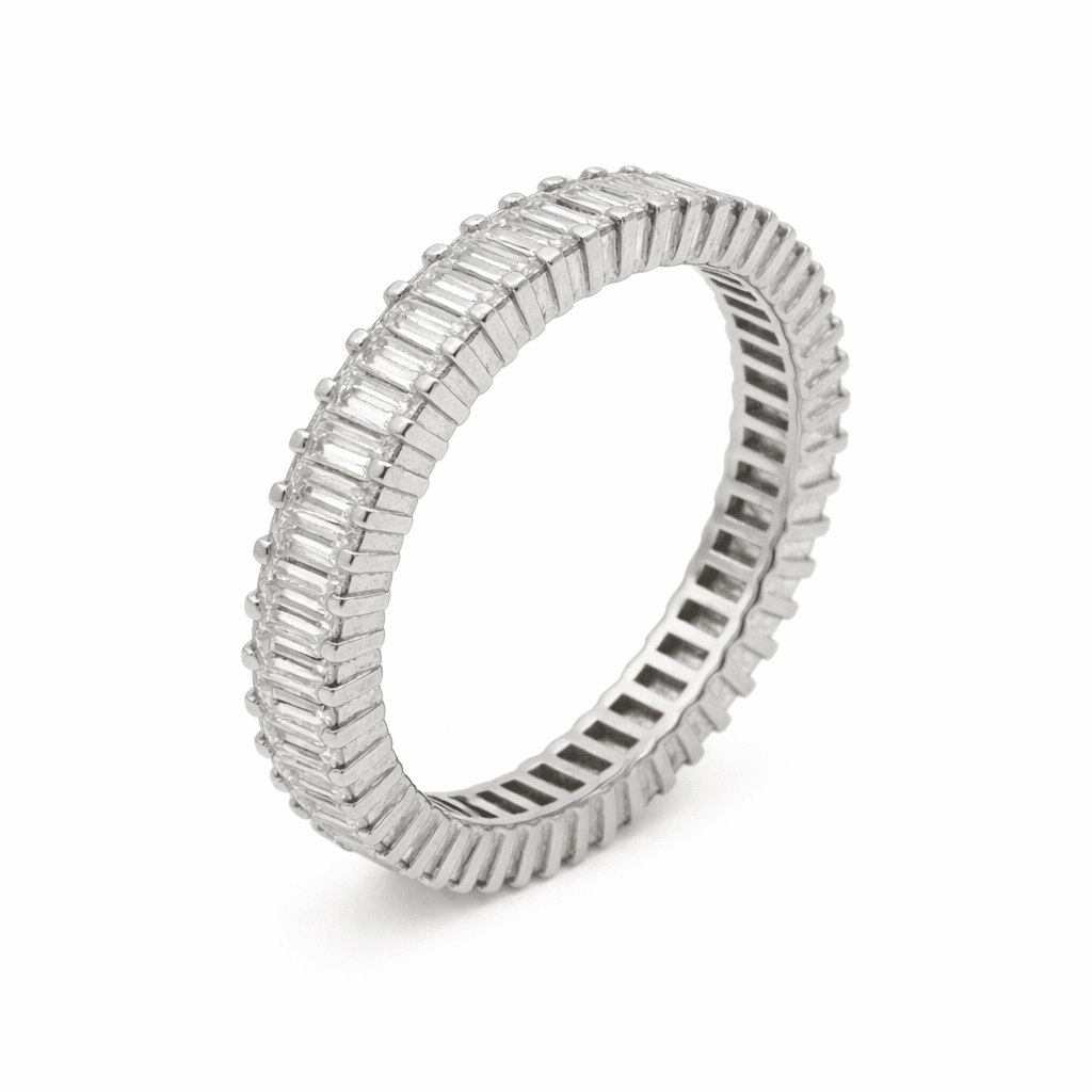 The Eternità Four-Prong Baguette Diamond Eternity Ring