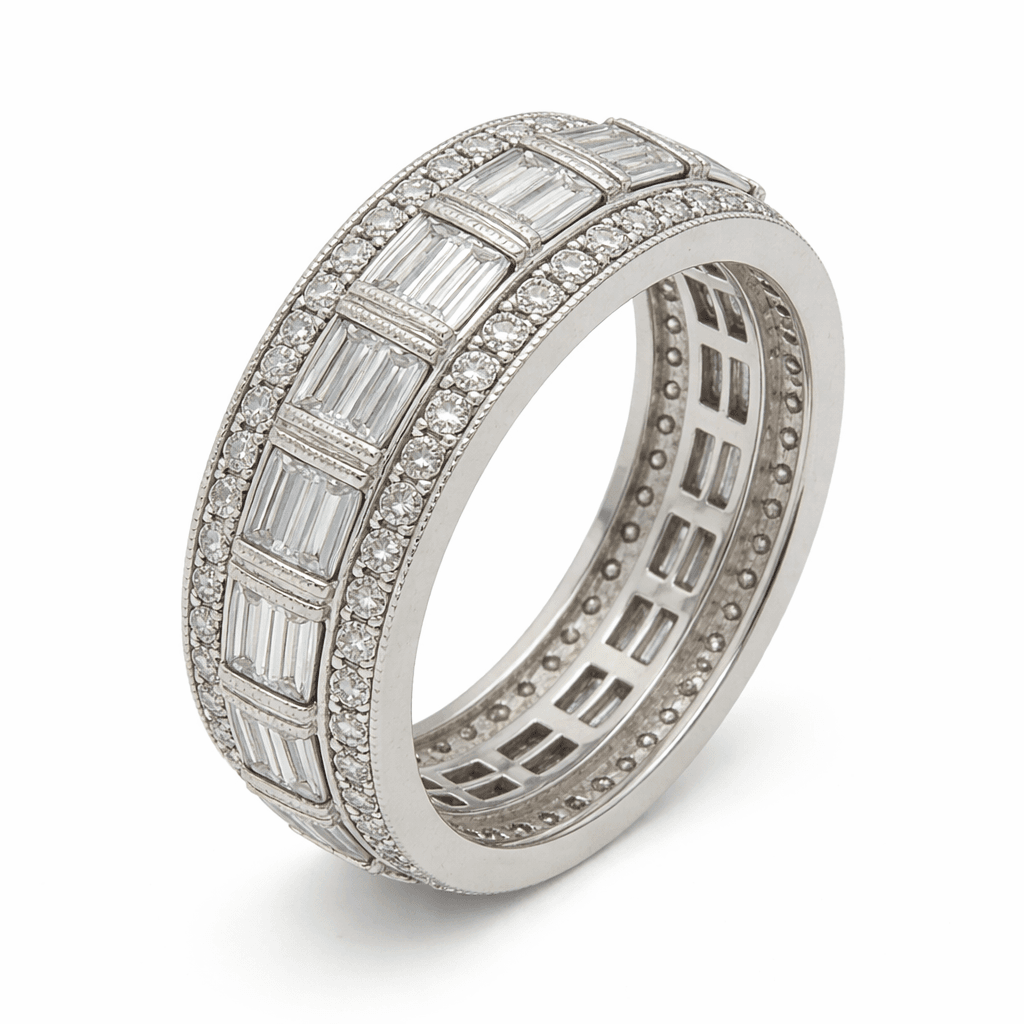 The Eternità Baguette Diamond Eternity Ring with Double Pavé Rows