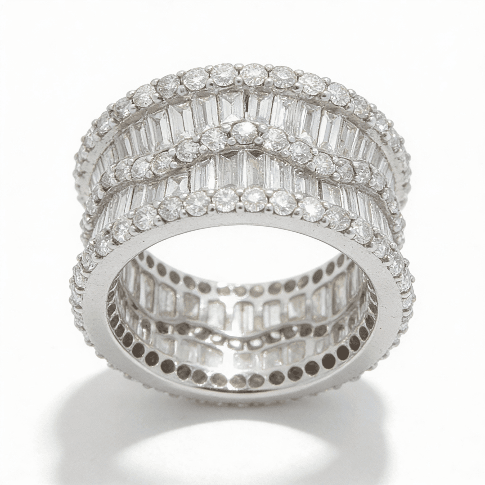 The Eternità Raised Gallery Baguette and Round Eternity Ring