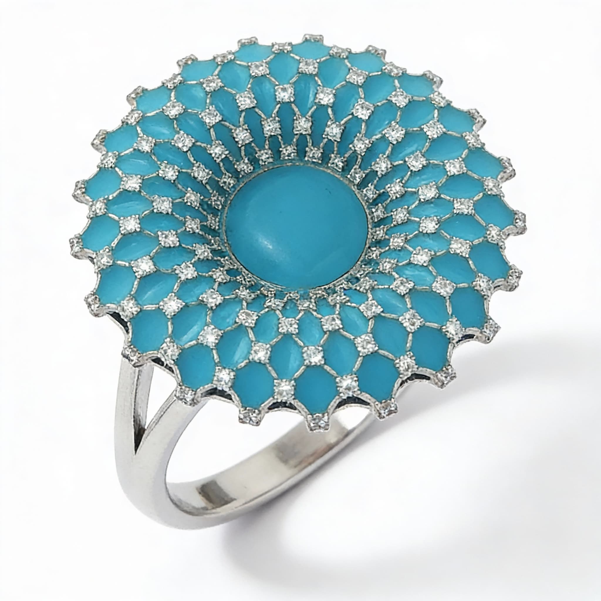 Ö d’Azure Turquoise Enamel Dome Ring in White Gold