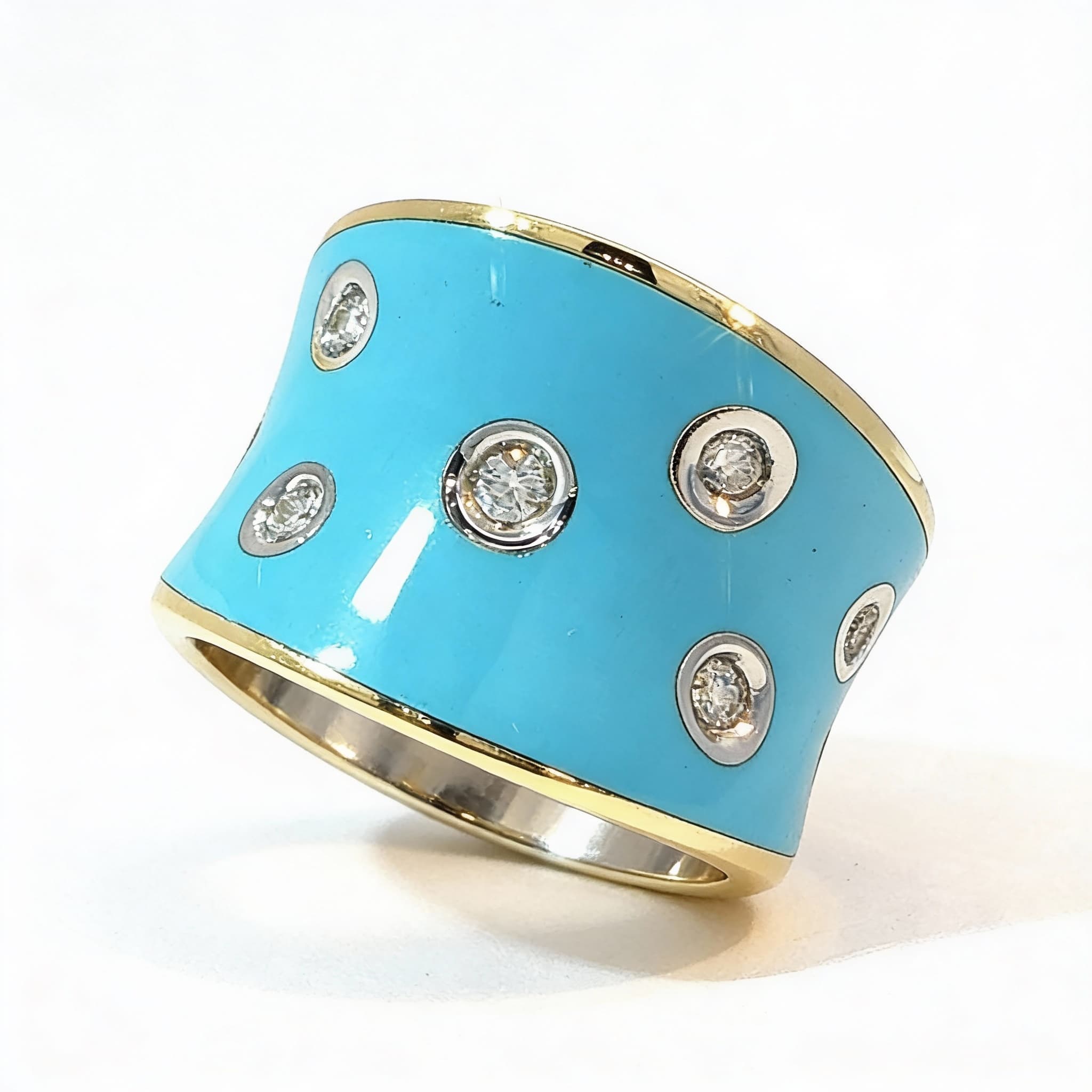 Ö d’Azure Scattered Diamonds in Turquoise Enamel  Ring in Yellow Gold 