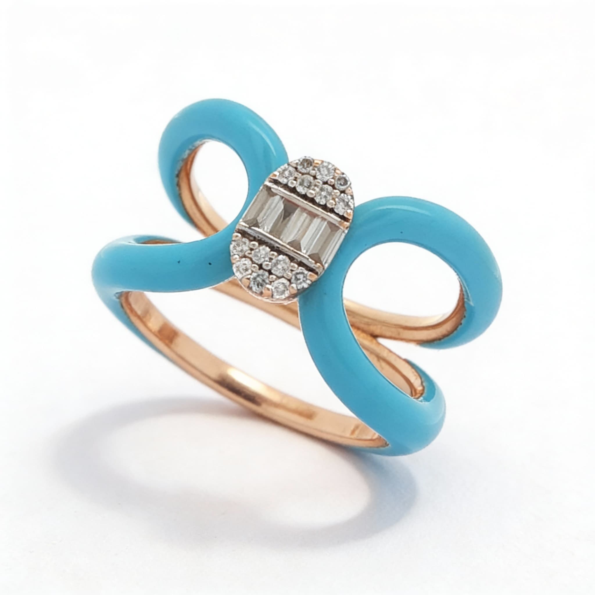 Ö d’Azure Loop Turquoise Enamel Loop Diamond Ring in Yellow Gold