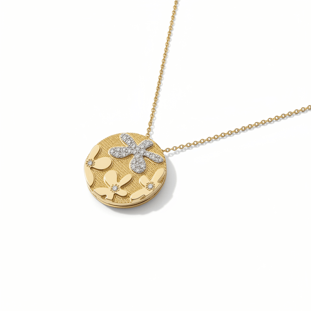 Eden’s Garden Pavé Diamond Floral Pendant in yellow gold small
