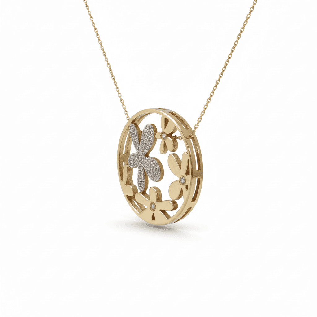 Eden’s Garden Openwork Diamond Floral Pendant in Yellow Gold small