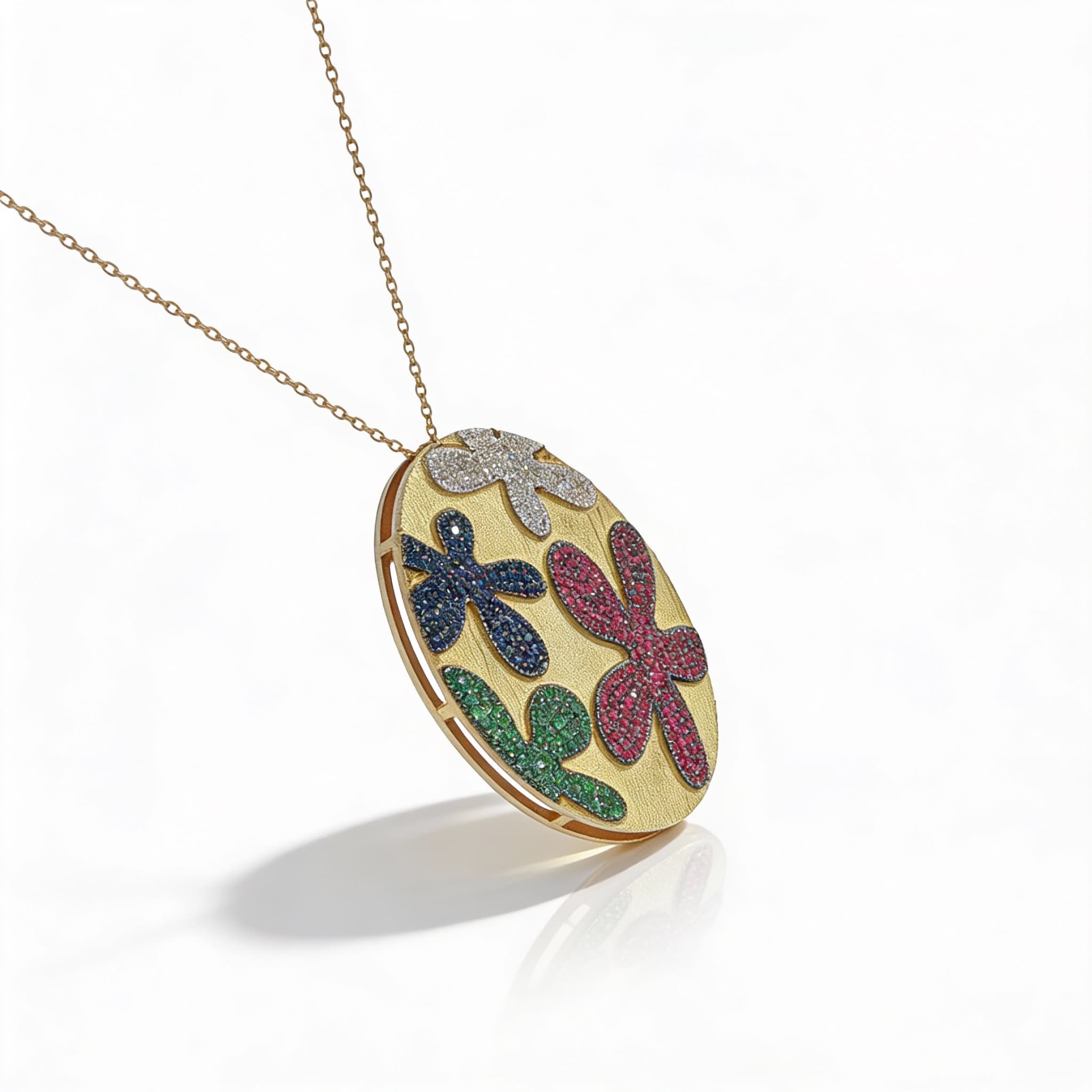 Eden’s Garden Multi-Gem Floral Pendant in Yellow Gold