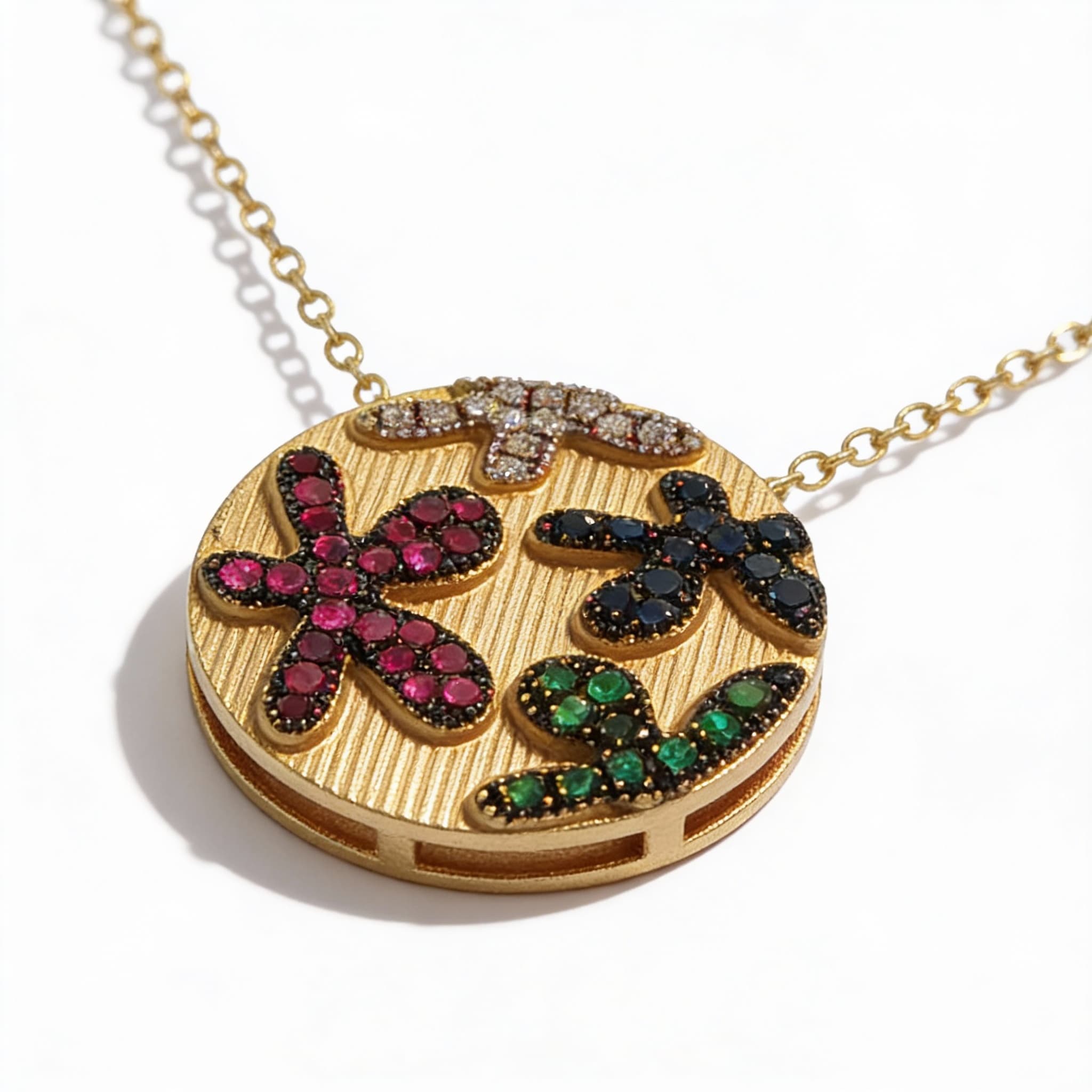 Eden’s Garden 3D Multi-Gem Floral Pendant in Yellow Gold