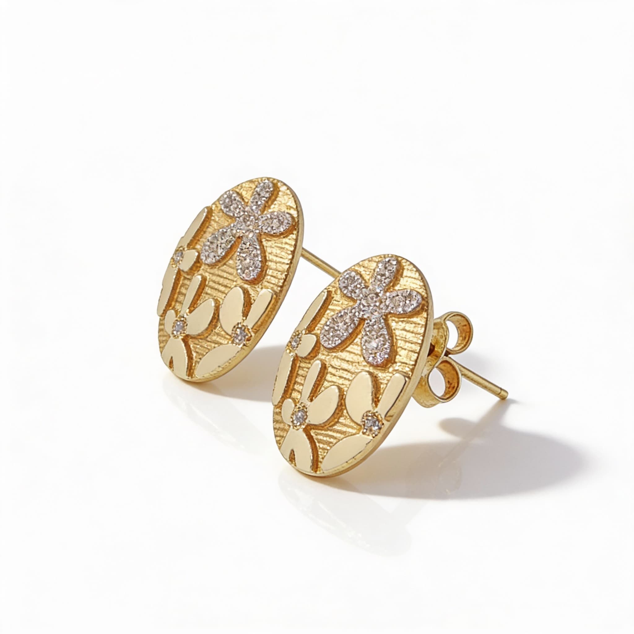 Eden’s Garden Pavé Diamond Floral Studs in Yellow Gold