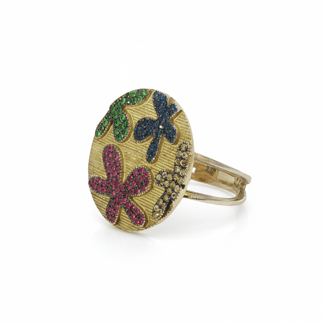 Eden’s Garden 3D Multi-Gem Floral Ring in Yellow Gold