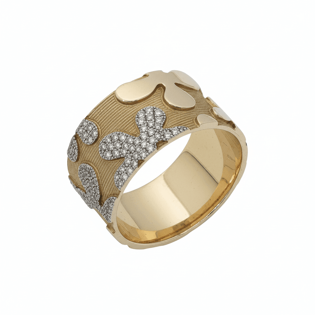 Eden’s Garden Pavé Diamond Floral Band in Yellow Gold