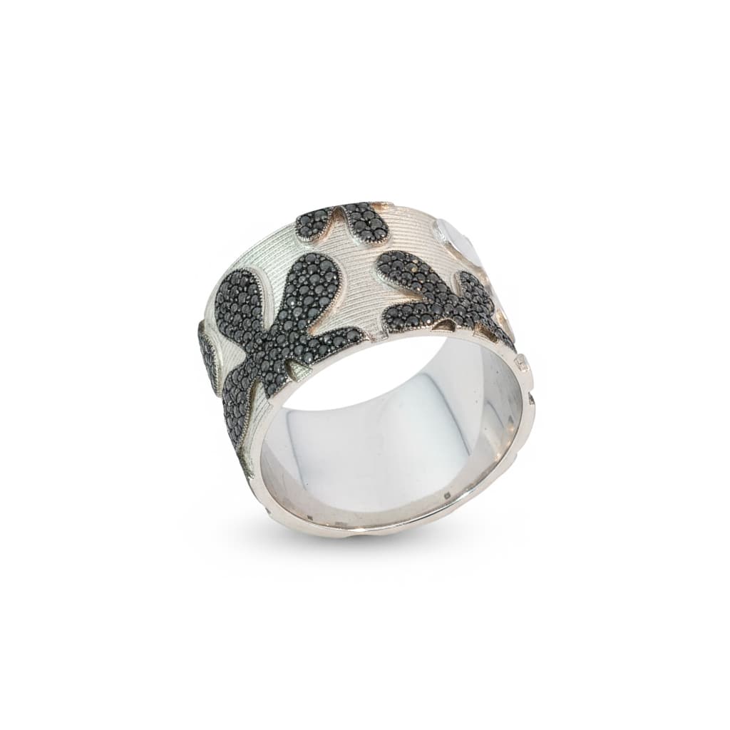 Eden’s Garden Black Diamond Floral Band in White Gold