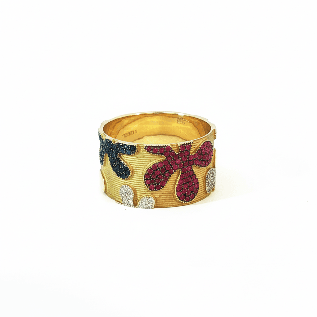 Eden’s Garden 3D Multi-Gem Floral Band in Yellow Gold
