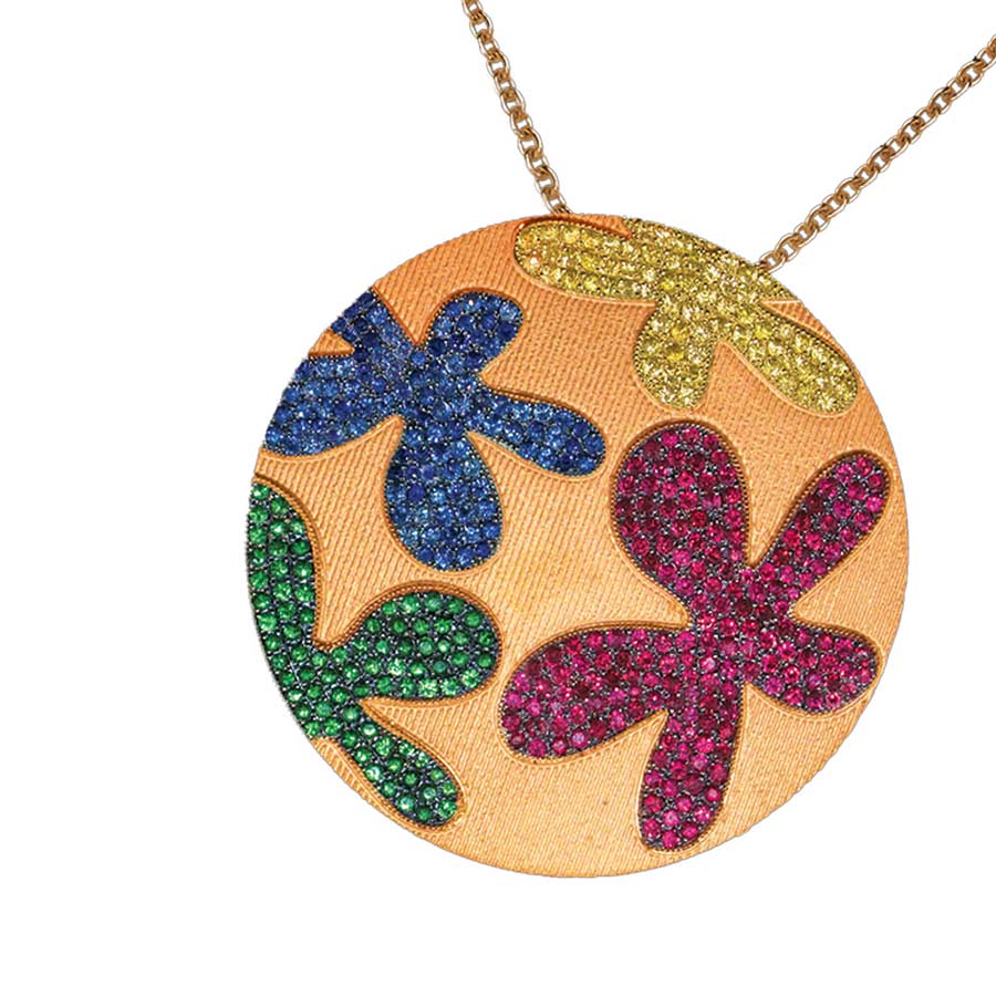 Gold & Colored Flowers Pendant